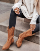 Classic vintage style women winter boots pointed toe embroidered flat low tube zipper Western Cowboy ladies boots women boots