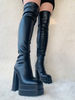 Slouch Knee Length Leather Knee High Wide Calf Knee High Winter Sexy Motorcycle Boots for Women