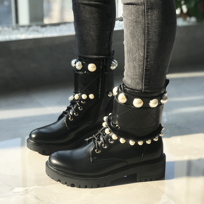 New Autumn And Winter Fancy Ankle New Fashion Pearl Shoes with Flat Heel for Women Winter Boots