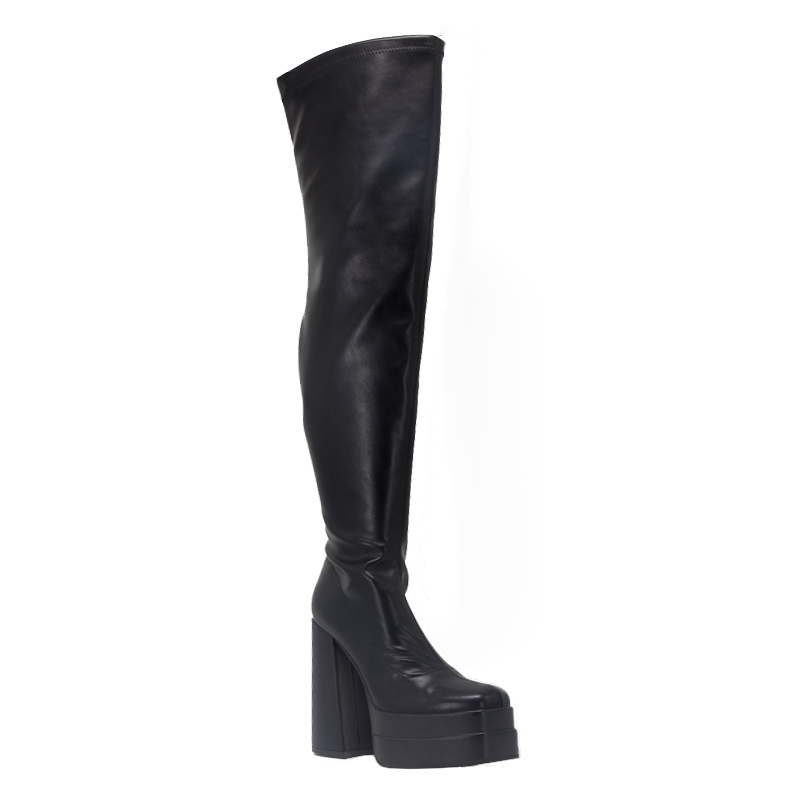 Slouch Knee Length Leather Knee High Wide Calf Knee High Winter Sexy Motorcycle Boots for Women
