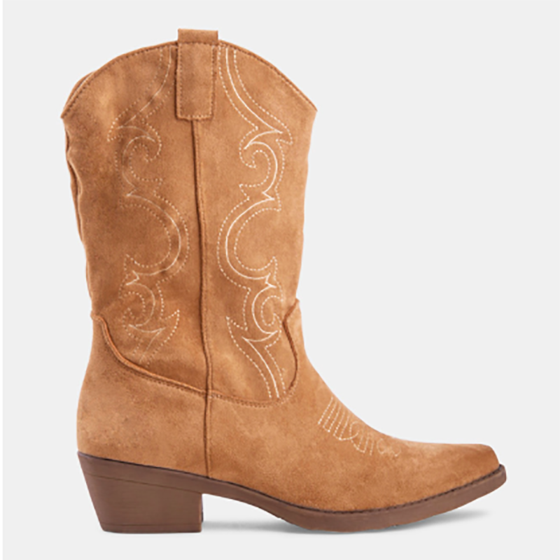 Classic vintage style women winter boots pointed toe embroidered flat low tube zipper Western Cowboy ladies boots women boots