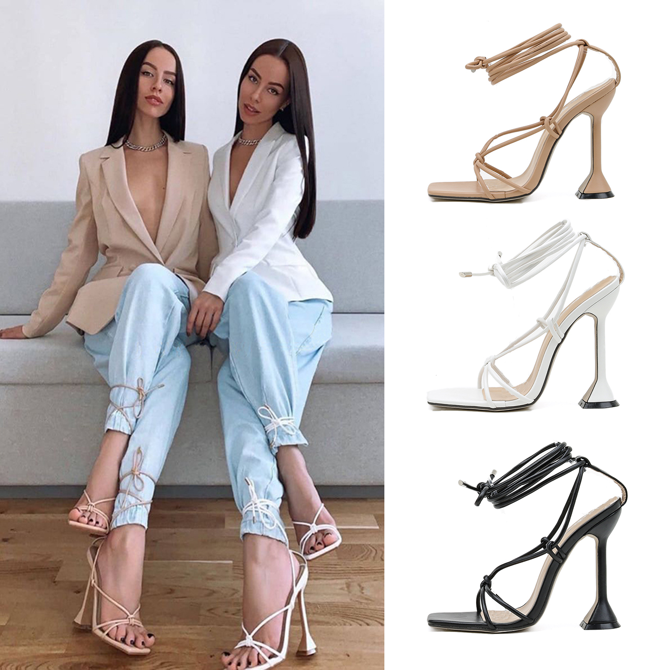 Good Quality New Fashion Sandal Ladies Designs White Sandal Heels