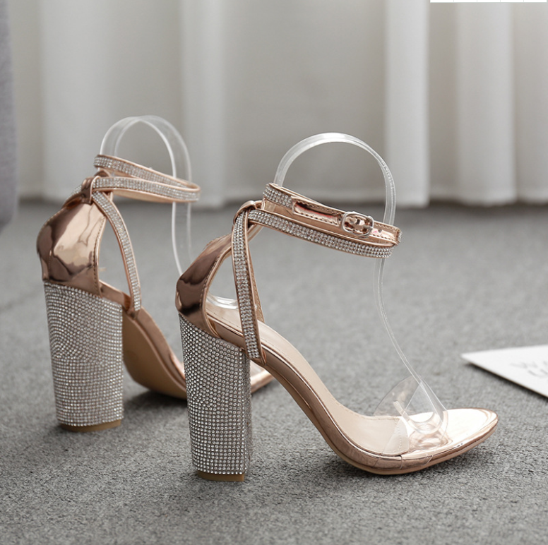 Promotional Square Heel Party Sandals Summer Fashion Diamond Women Sandal