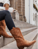 Classic vintage style women winter boots pointed toe embroidered flat low tube zipper Western Cowboy ladies boots women boots