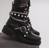 New Arrival Women Pearl Ornaments And Strap Buckle Women Lady Ankle Winter Motorcycle Boots