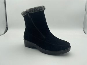 Women Black Suede Ankle Boots Outsole with Antiskid Device Metal Tool Winter Snow Boots