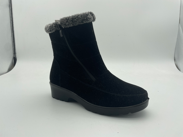 Women Black Suede Ankle Boots Outsole with Antiskid Device Metal Tool Winter Snow Boots