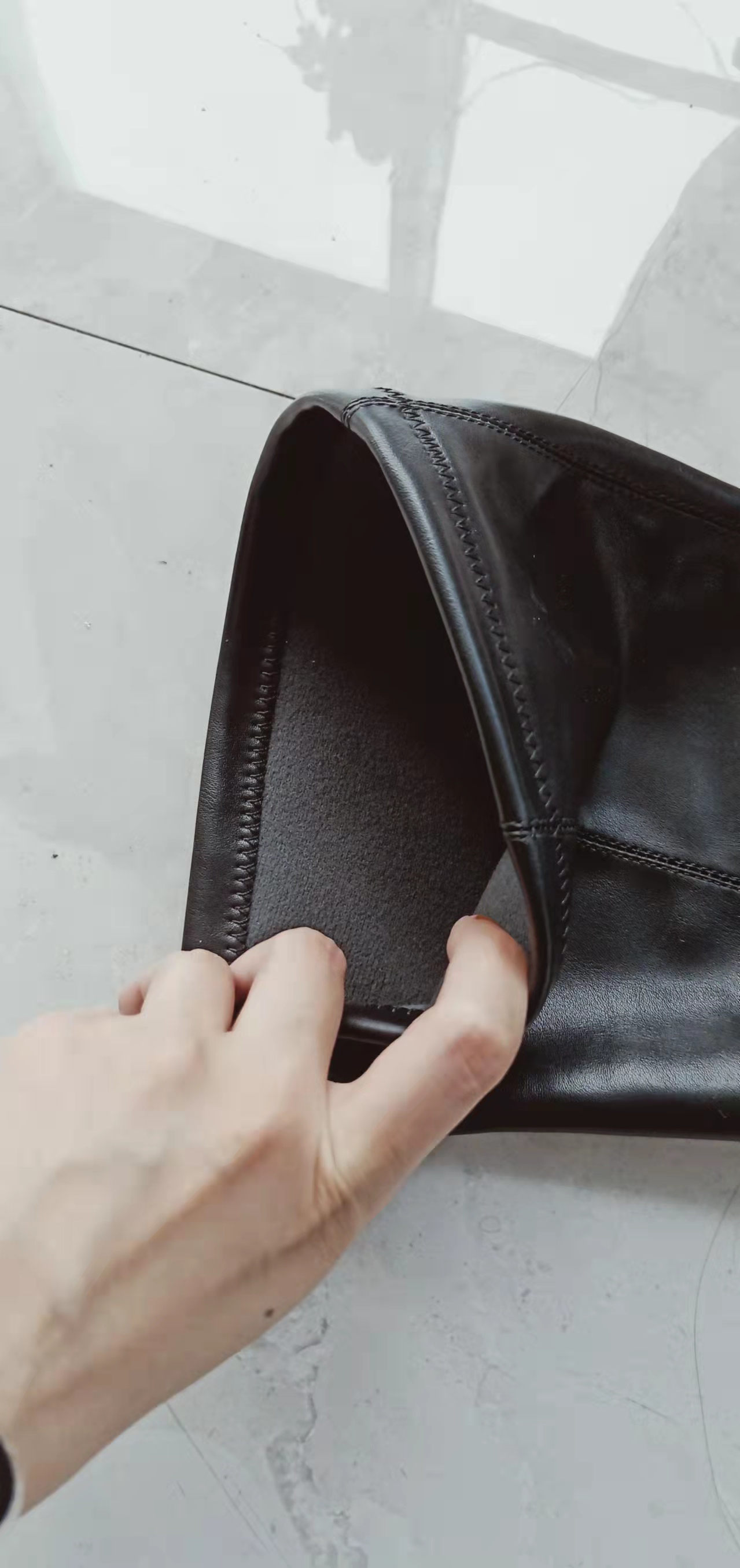 Slouch Knee Length Leather Knee High Wide Calf Knee High Winter Sexy Motorcycle Boots for Women