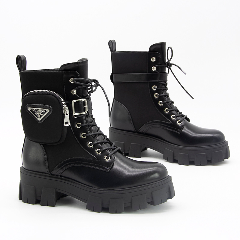New Design Fashion Boots with Pocket Lace Up Mid Calf Women Boots Popular Female Shoes