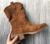 Classic vintage style women winter boots pointed toe embroidered flat low tube zipper Western Cowboy ladies boots women boots
