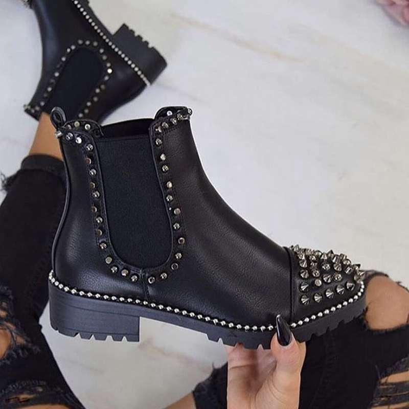 Custom Cheap Women Boots Shoes Fashion Black Rivet Boots