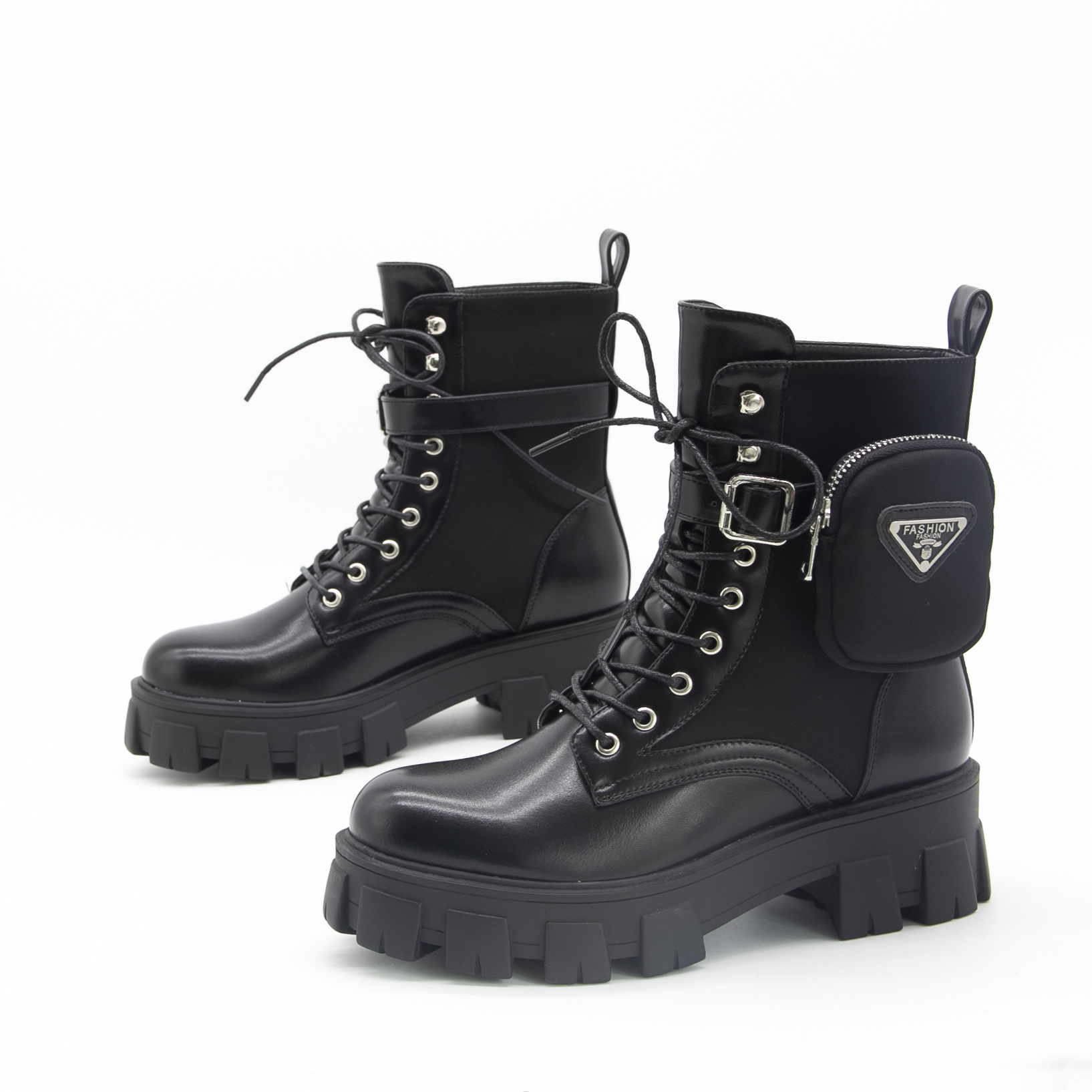 New Design Fashion Boots with Pocket Lace Up Mid Calf Women Boots Popular Female Shoes