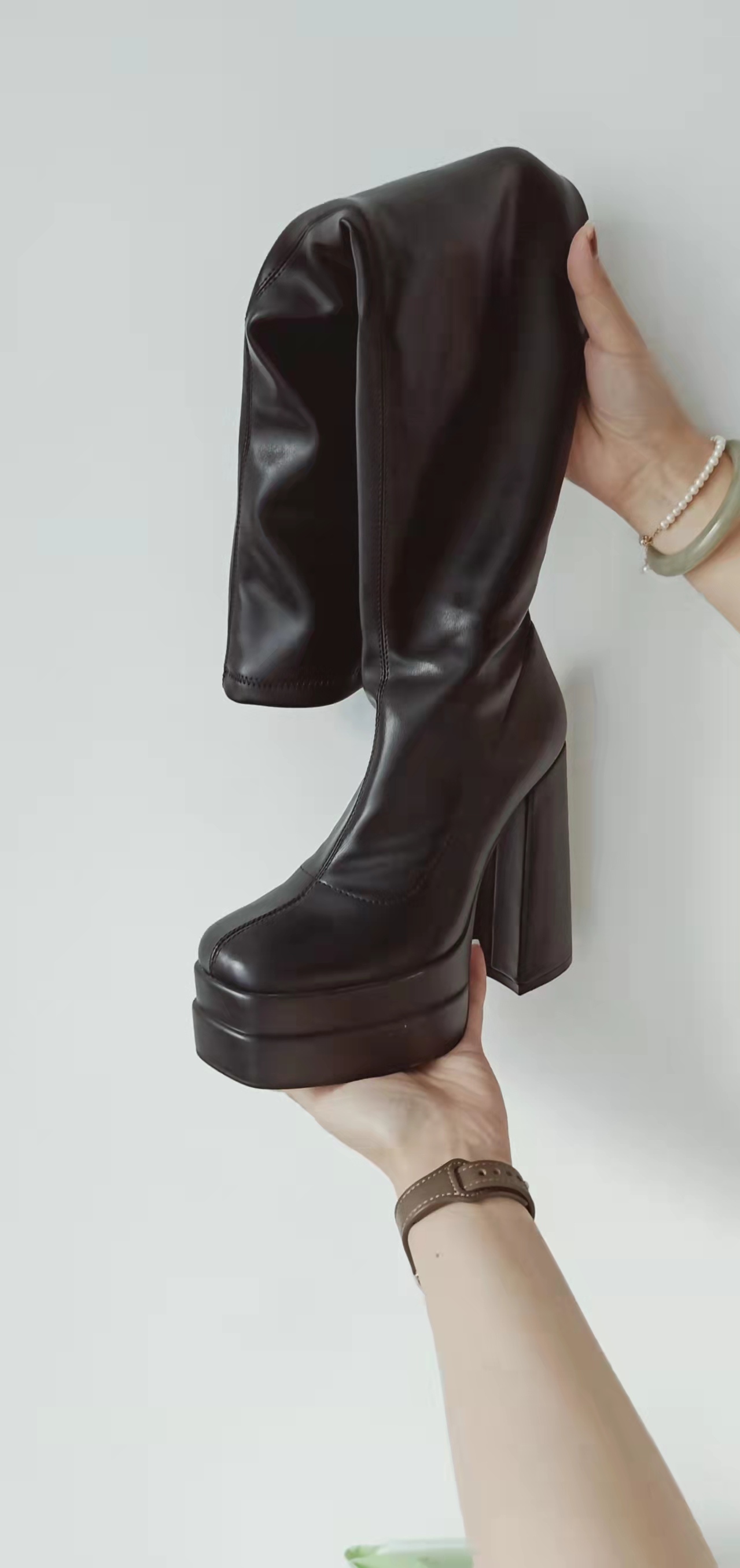 Slouch Knee Length Leather Knee High Wide Calf Knee High Winter Sexy Motorcycle Boots for Women