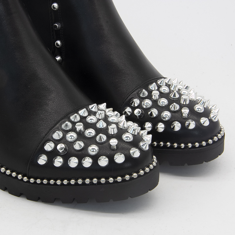 Custom Cheap Women Boots Shoes Fashion Black Rivet Boots