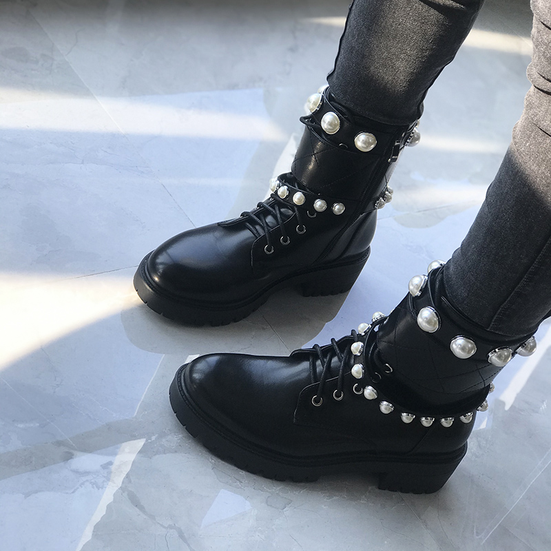 New Autumn And Winter Fancy Ankle New Fashion Pearl Shoes with Flat Heel for Women Winter Boots
