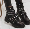 New Arrival Women Pearl Ornaments And Strap Buckle Women Lady Ankle Winter Motorcycle Boots